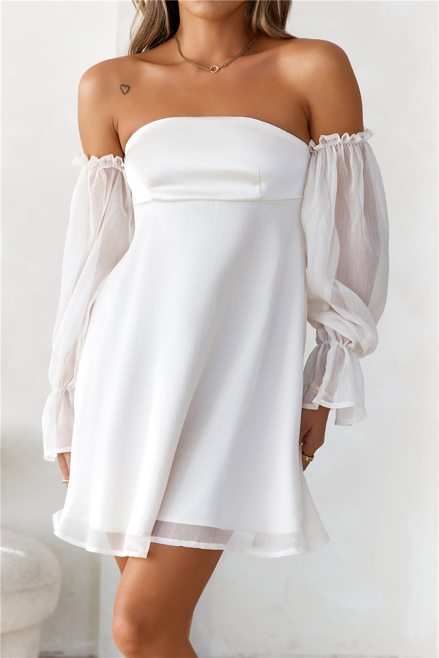 HELLO MOLLY Delicate Soul Off Shoulder Mini Dress Beige