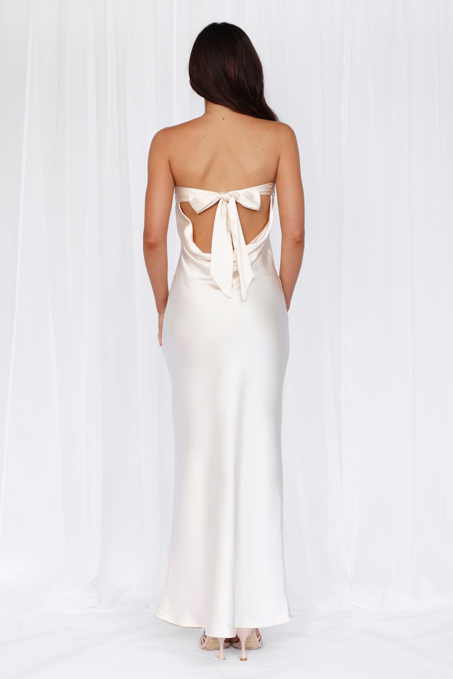 The Felicity Strapless Satin Maxi Dress Pearl