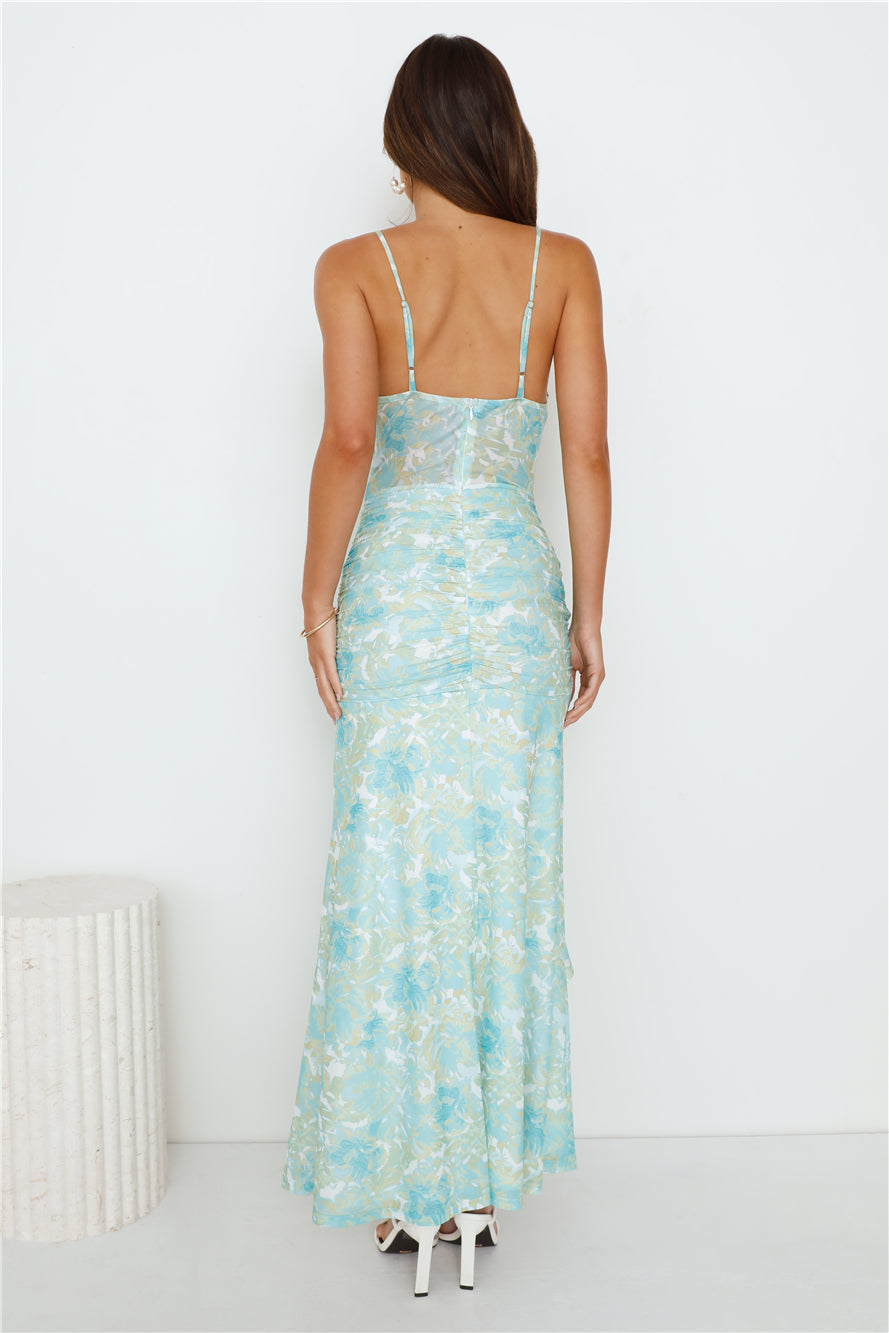 Party Dj Mesh Frill Maxi Dress Mint