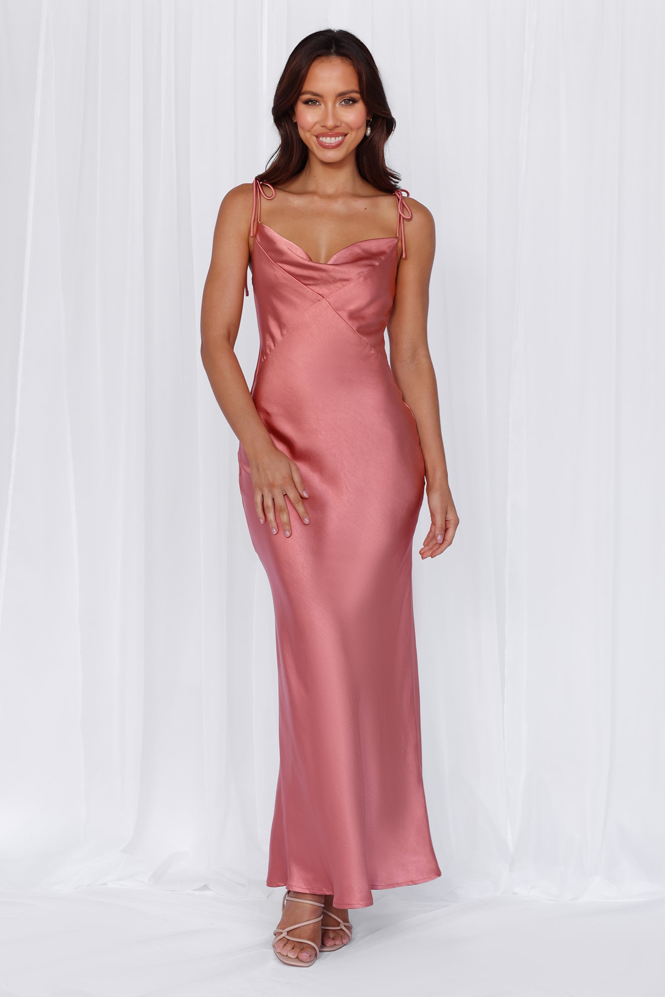 HELLO MOLLY The Penelope Cowl Satin Maxi Dress Rose