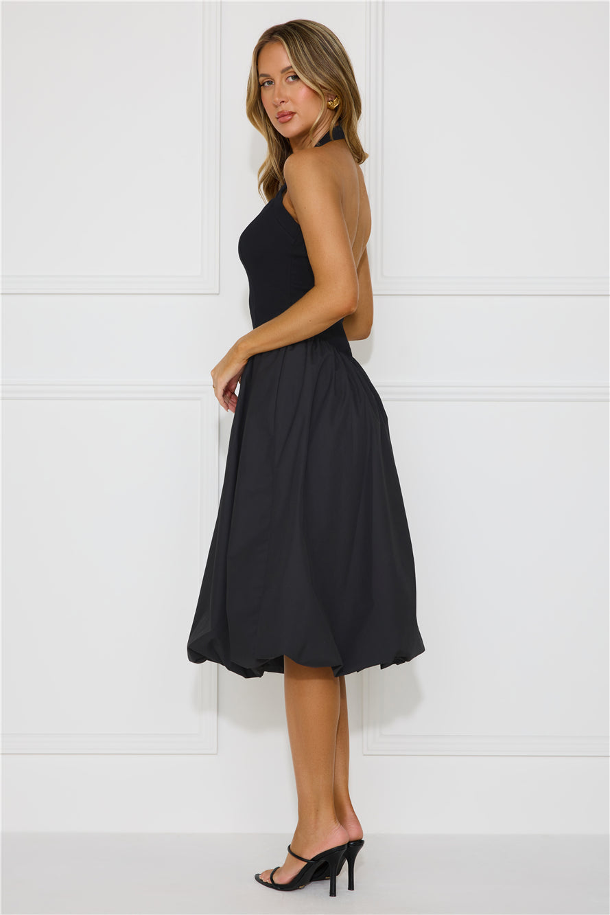 Rising Stars Halter Bubble Midi Dress Black