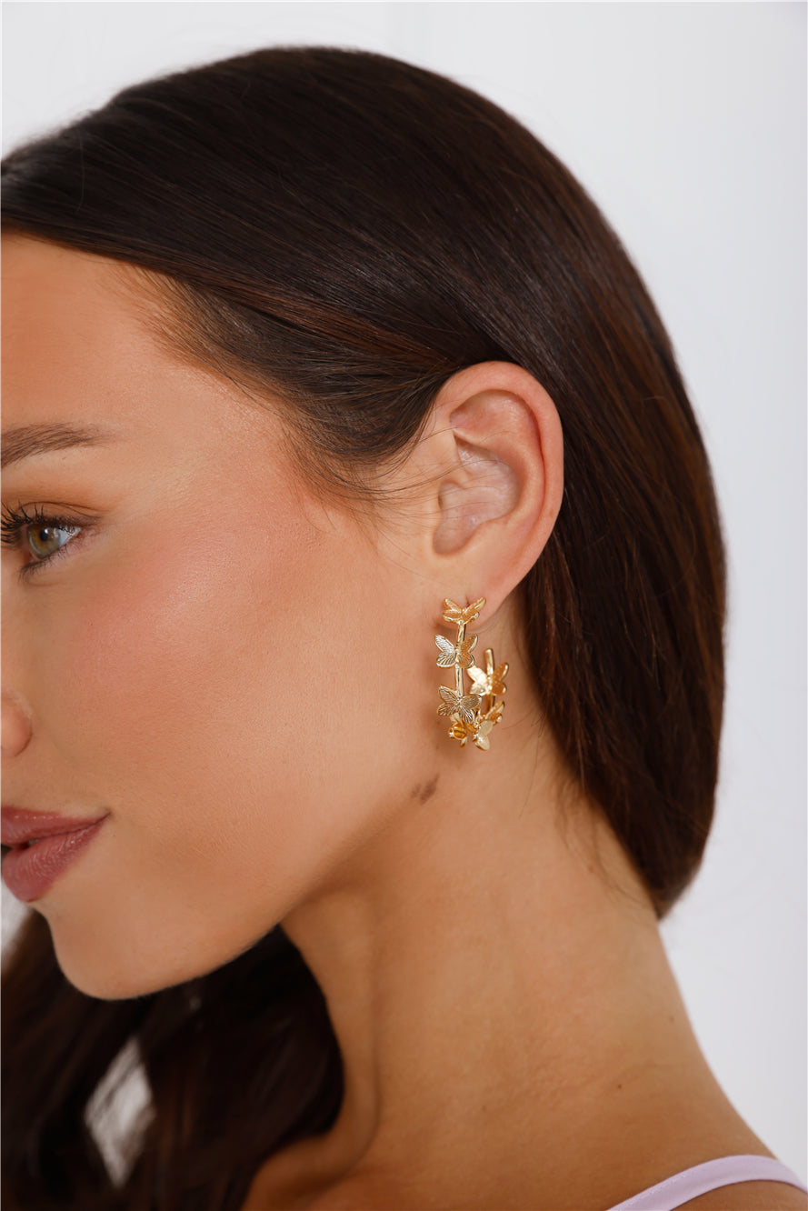 18k Gold Plated Free Floating Hoop Earrings Gold
