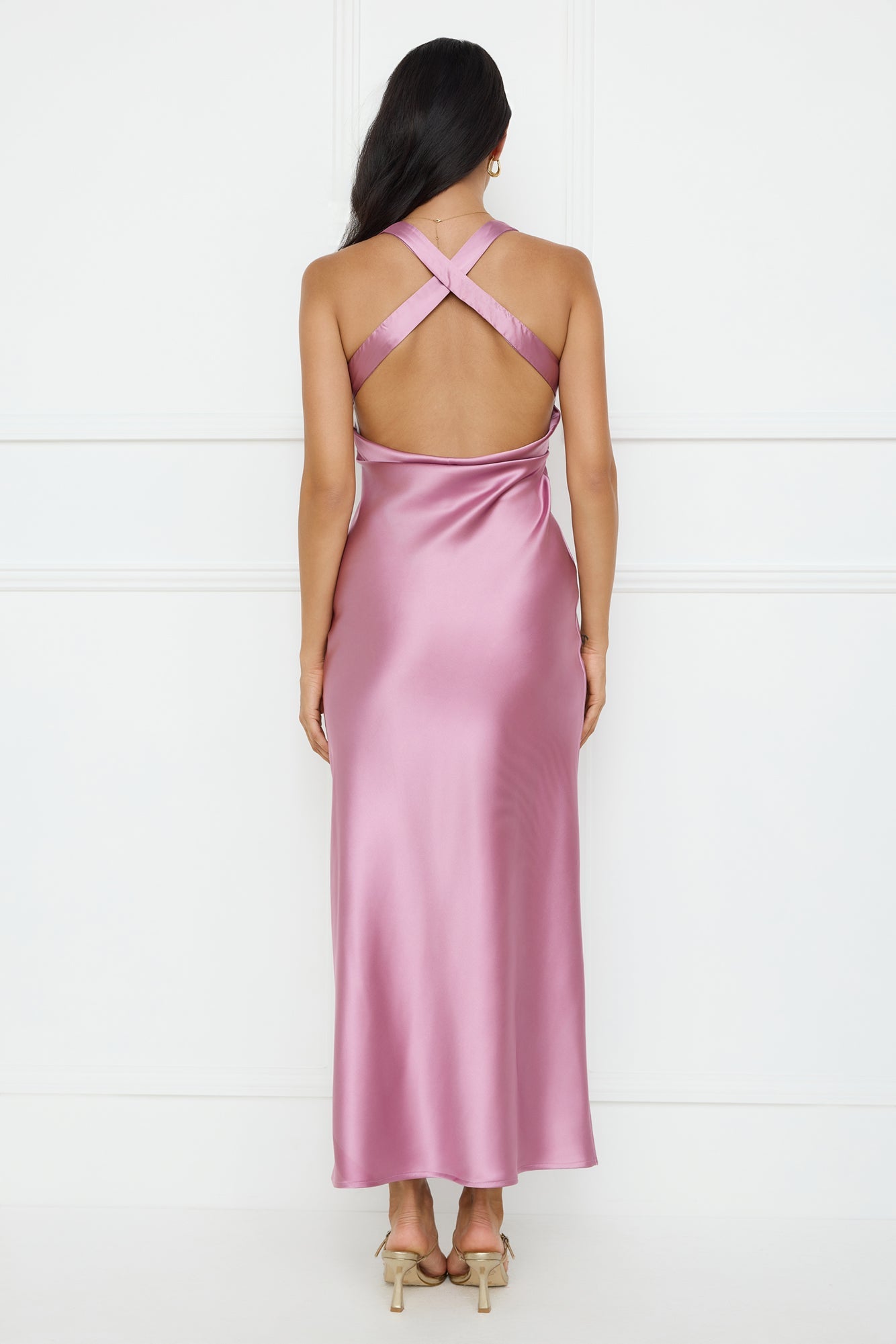 Spotlight Shine Satin Midi Dress Purple