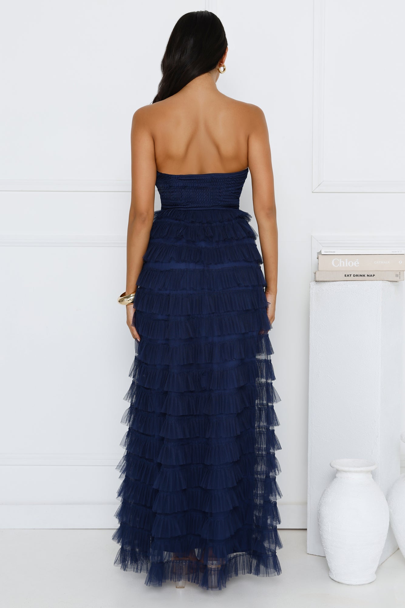 Lovers In Paris Strapless Tulle Maxi Dress Navy