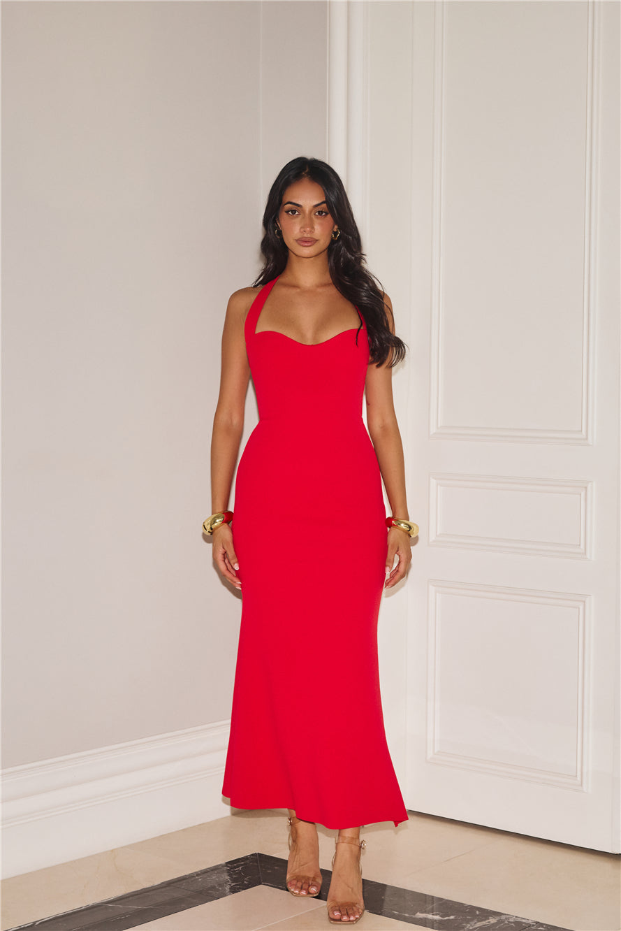Flickers Of Fantasy Halter Maxi Dress Red