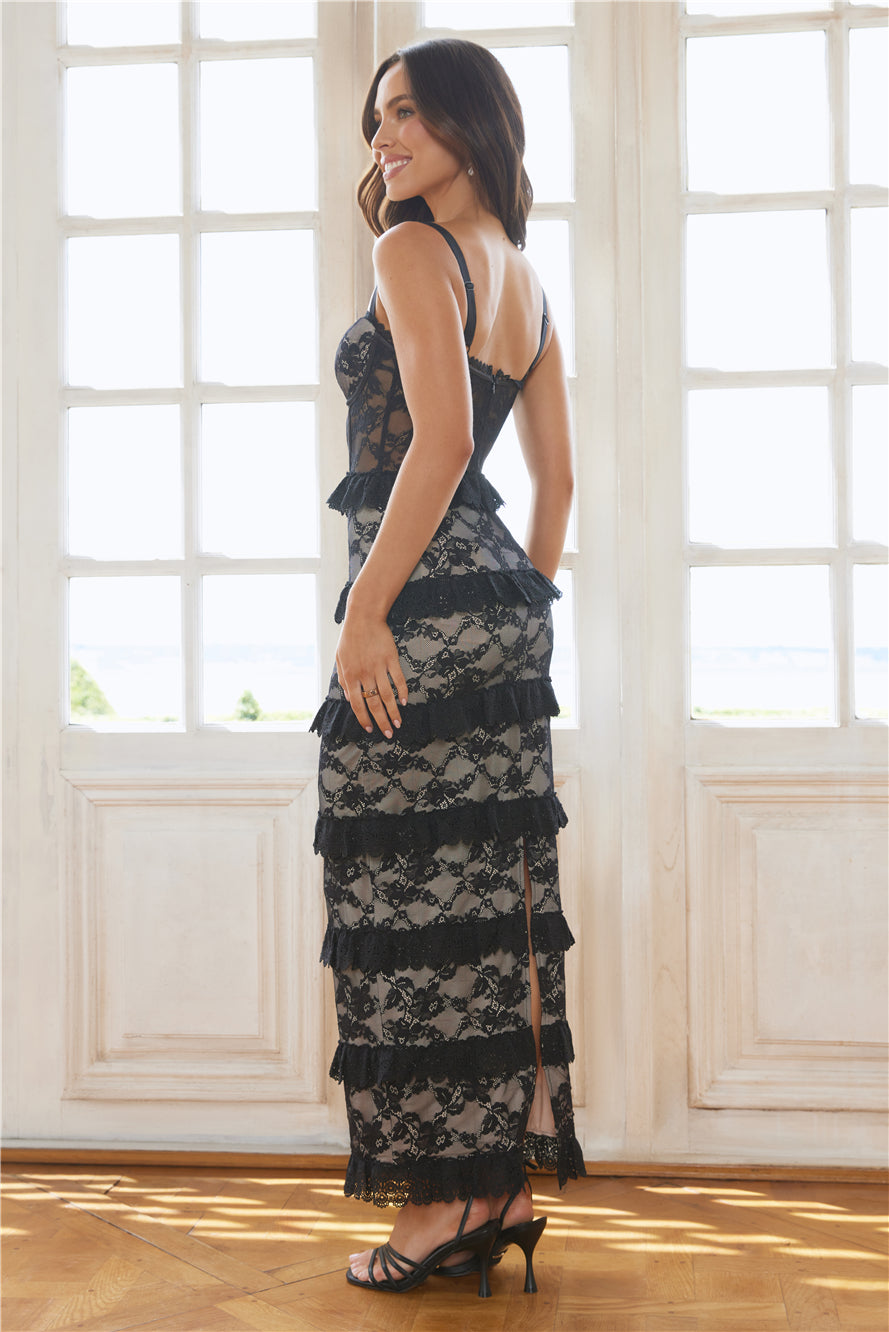 Luxe Mystique Lace Maxi Dress Black