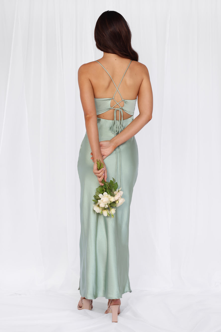 The Sophia Satin Maxi Dress Sage