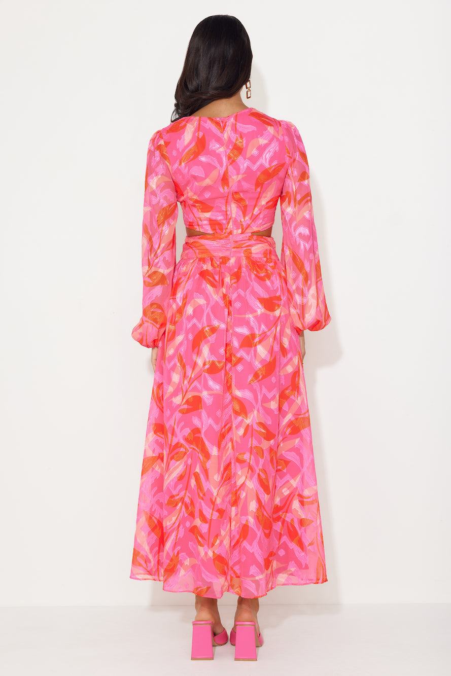 Season Vibrance Long Sleeve Maxi Dress Pink