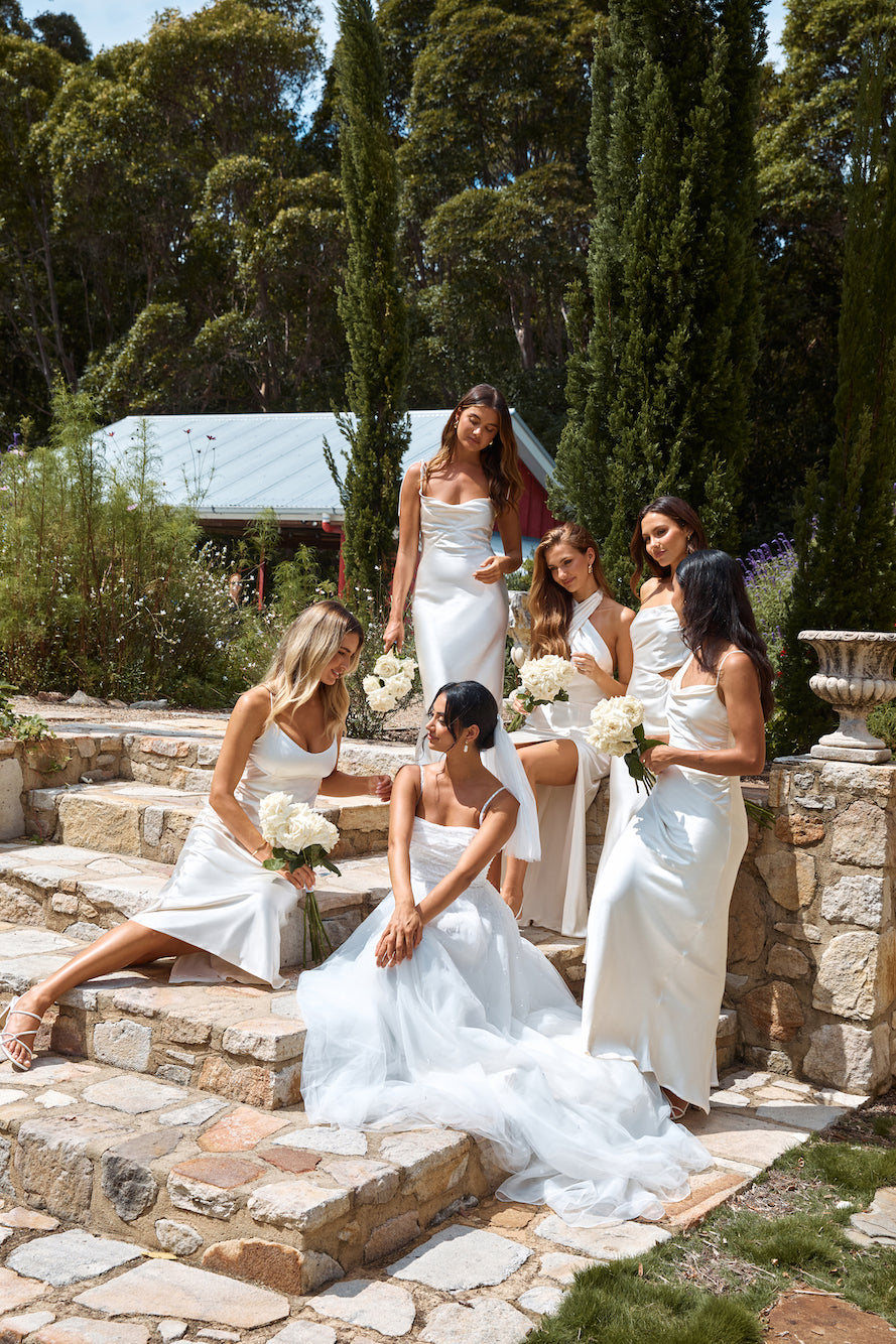 HELLO MOLLY The Madeline Cowl Satin Maxi Dress Pearl