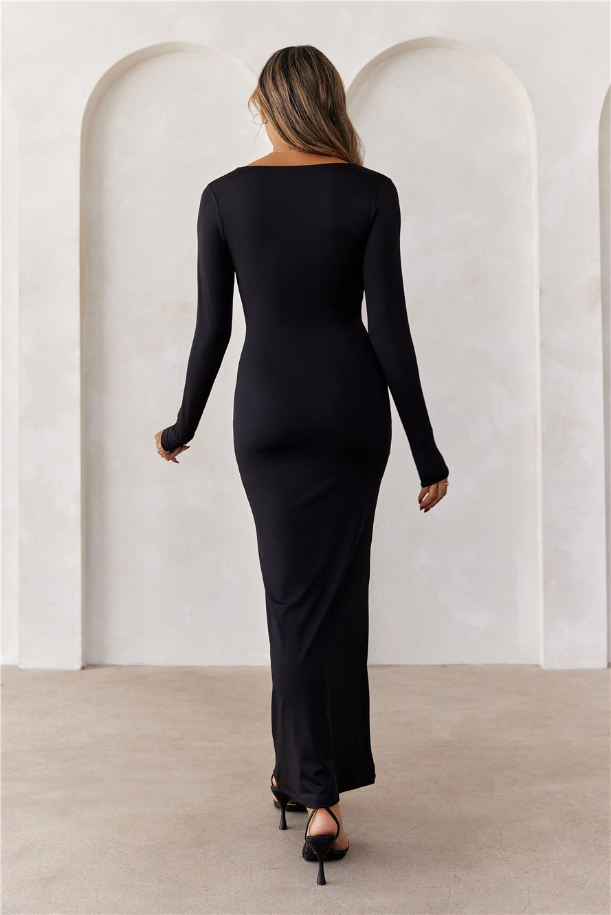 BASE Embrace Shape Long Sleeve Maxi Dress Black NEW