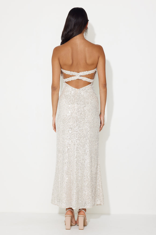 Knight Awaits Sequin Maxi Dress Silver