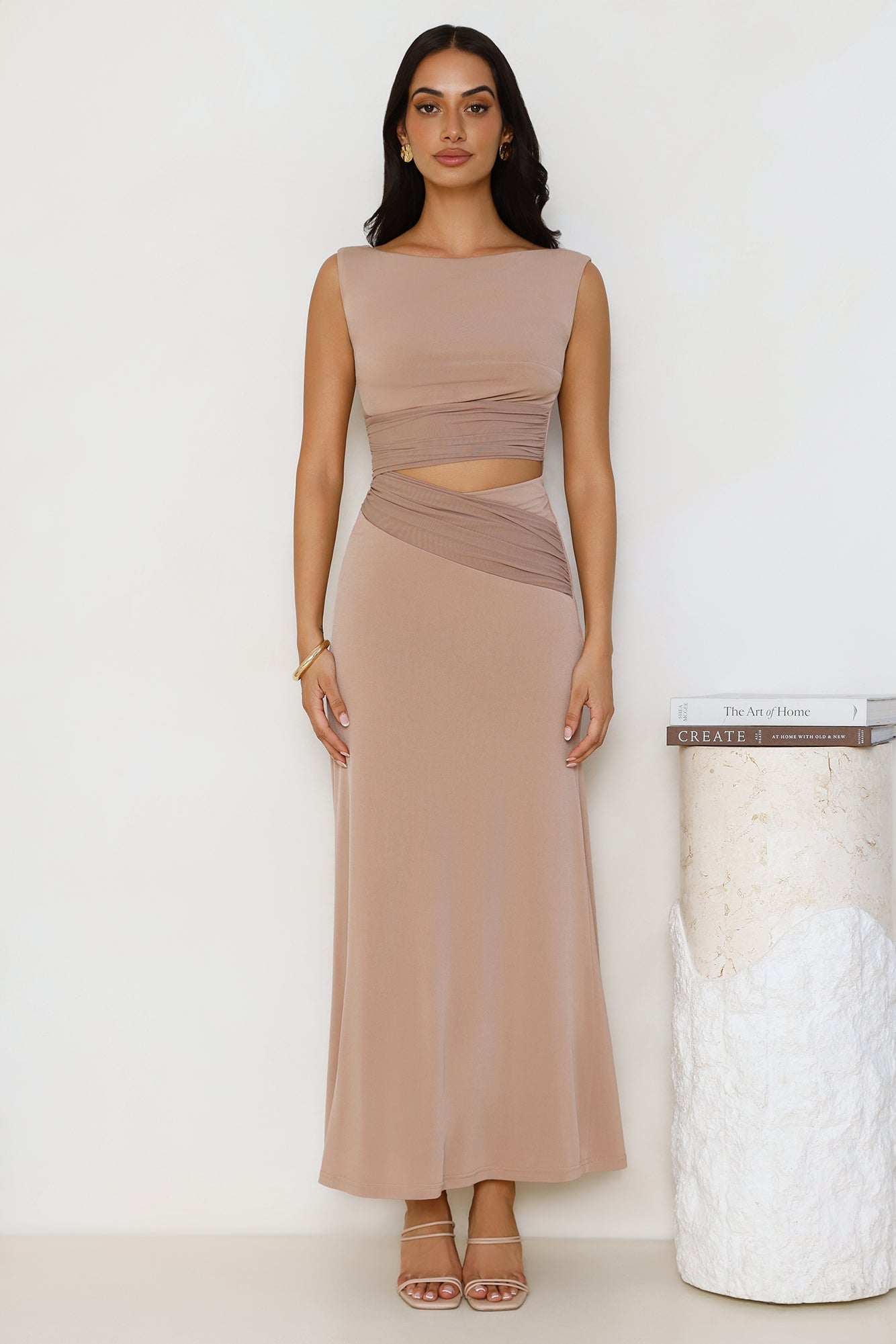 Iconic Aura Mesh Maxi Dress Beige