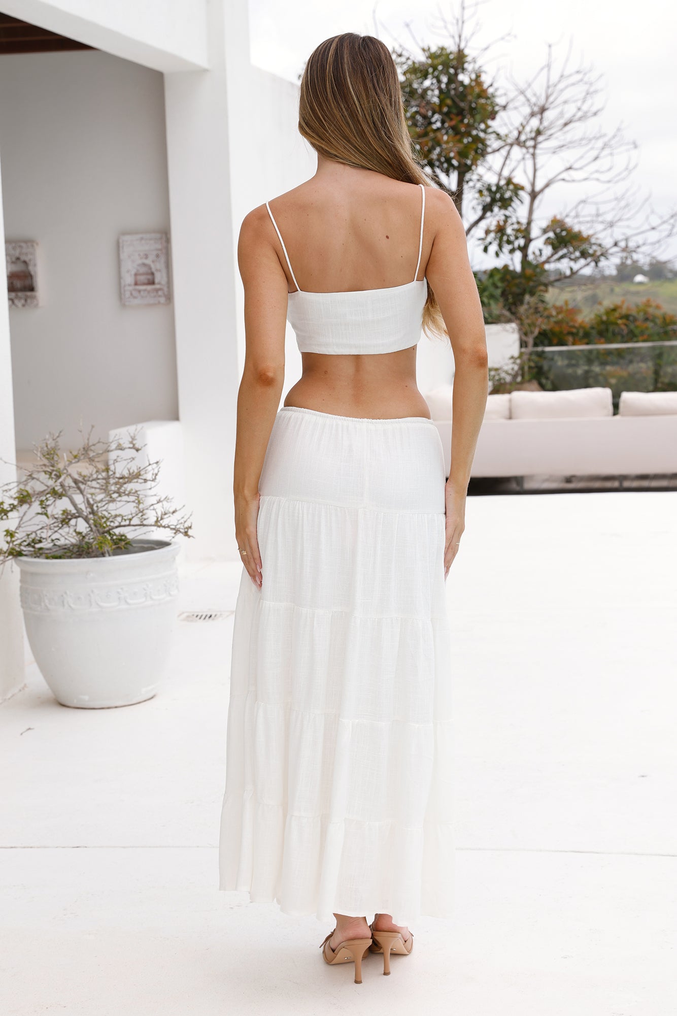 Living On The Coast Linen Blend Maxi Skirt White