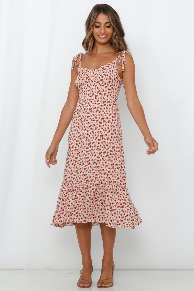Stained Lips Midi Dress Beige