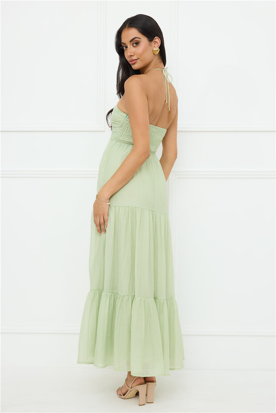 Sunshine Escape Halter Maxi Dress Sage
