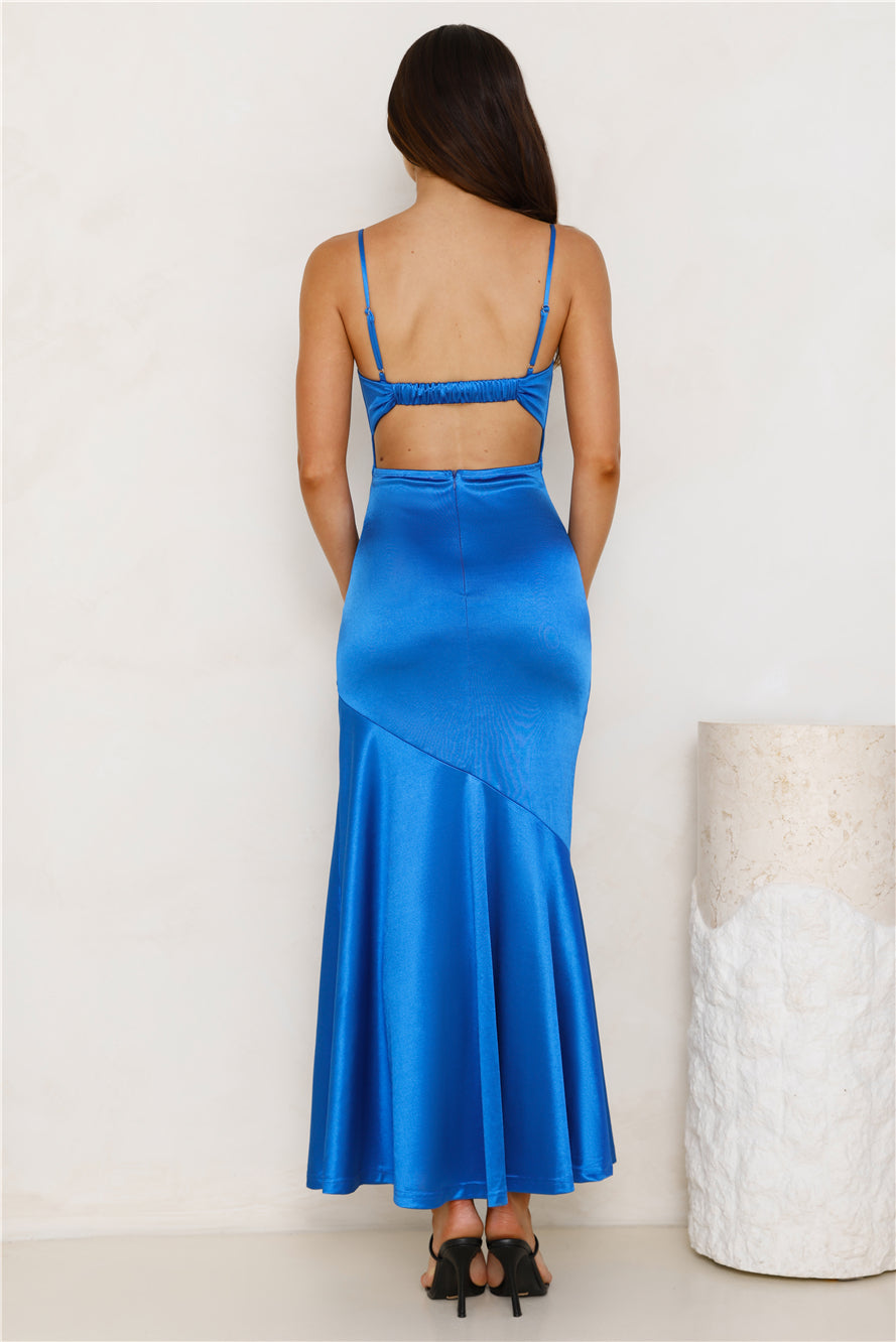 Mesmerise You Satin Maxi Dress Blue