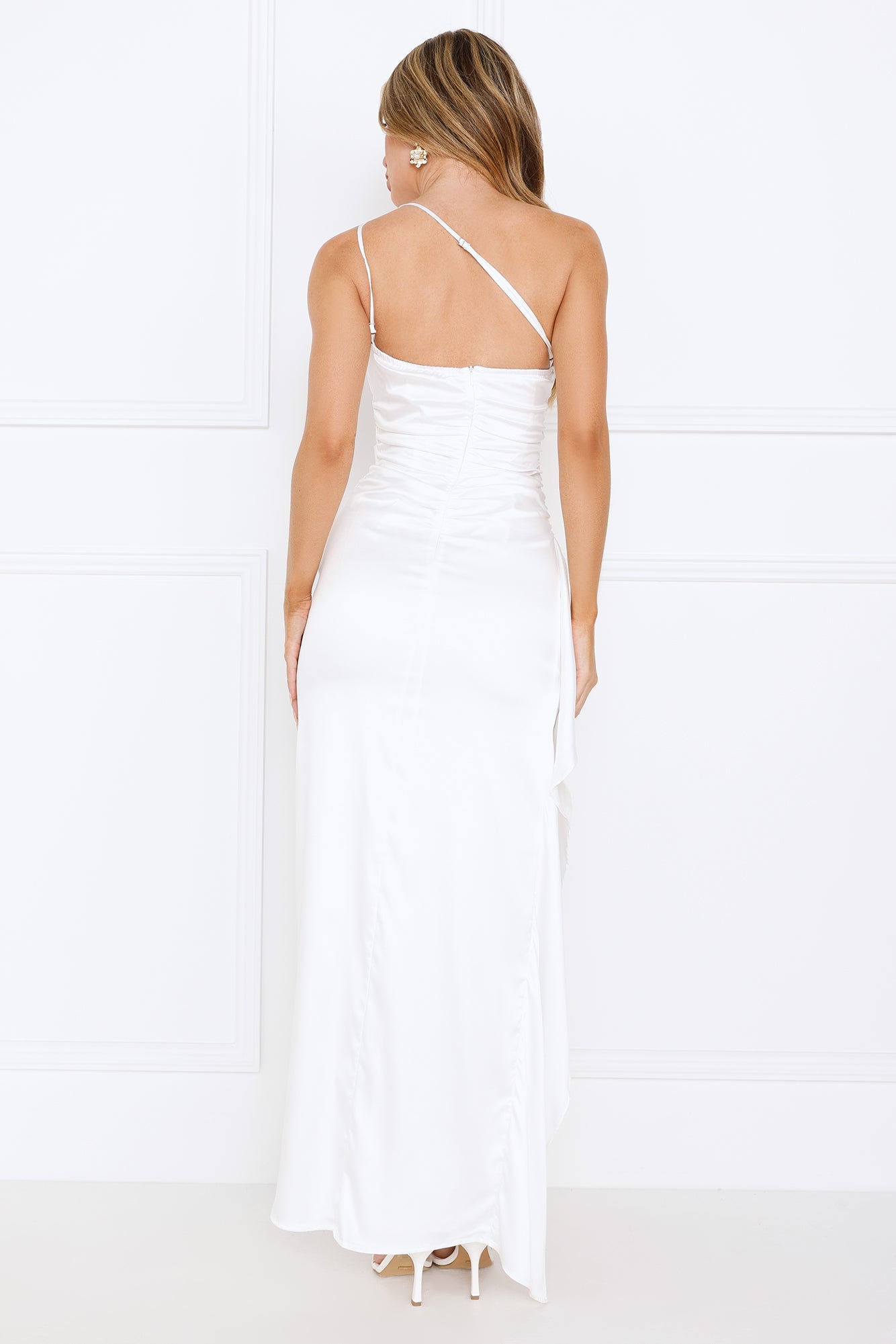 Extra Special One Shoulder Satin Maxi Dress White