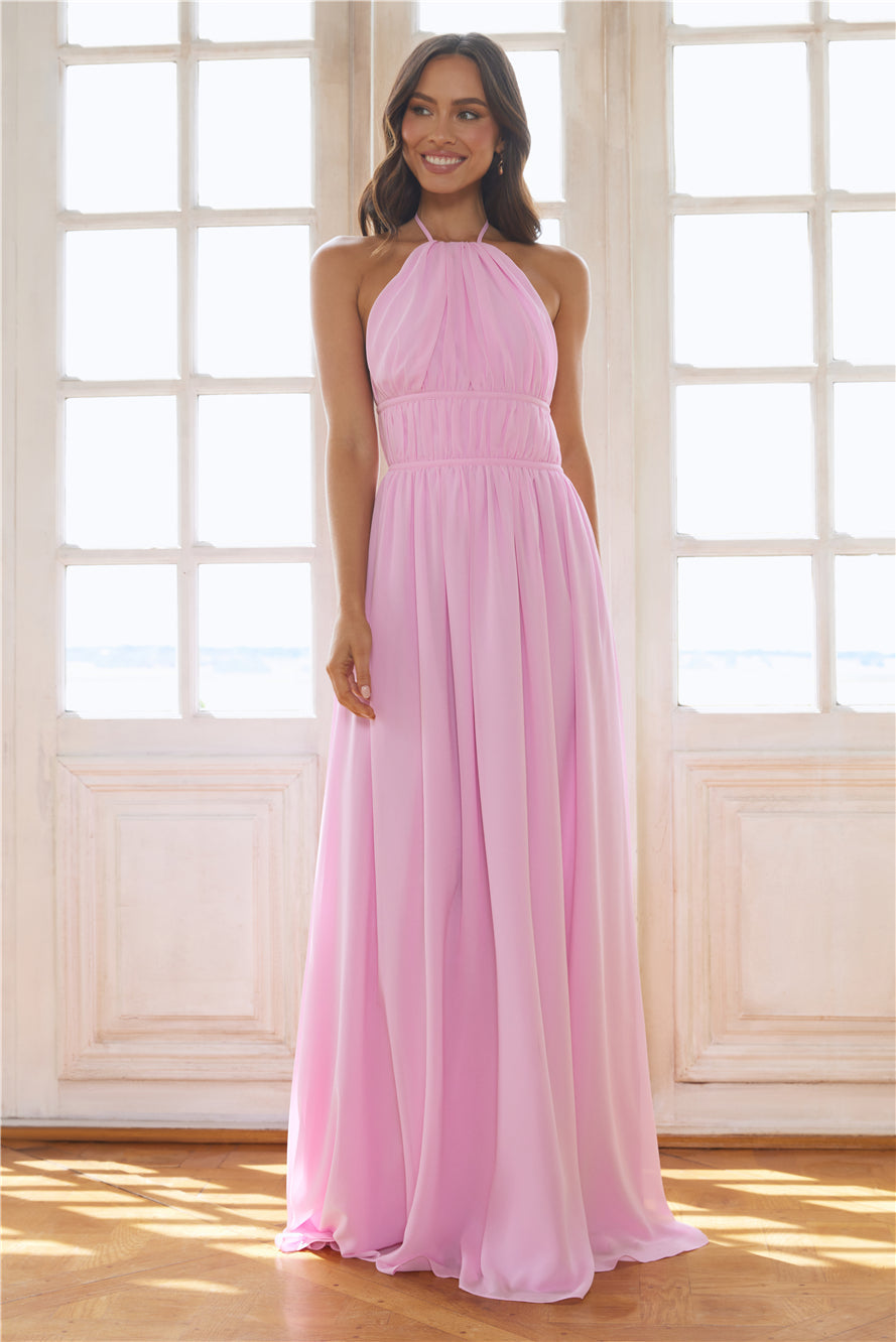 Luxuriously Stylish Halter Maxi Dress Pink