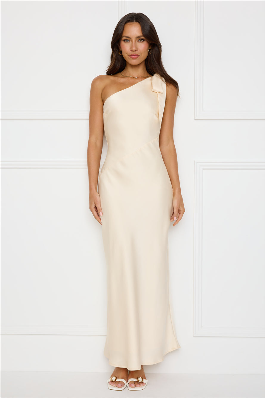Night Of Distinction One Shoulder Satin Maxi Dress Champagne