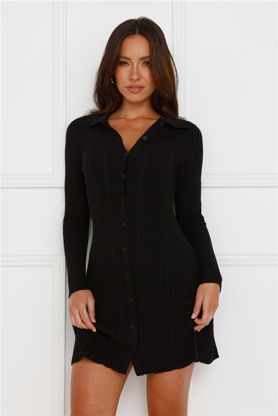 City Strolls Knit Long Sleeve Mini Dress Black