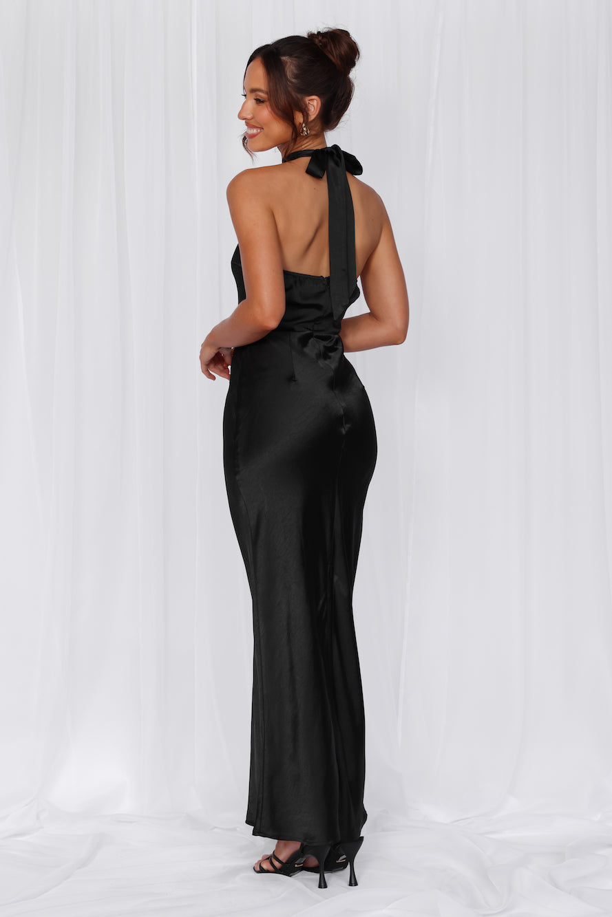 The Cleo Halter Satin Maxi Dress Black