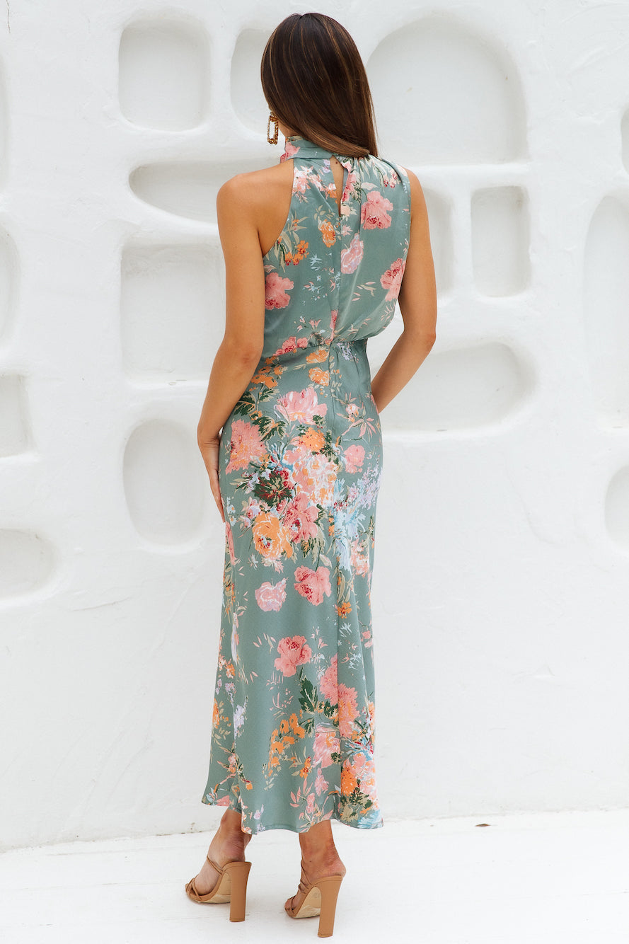 Switch Me Satin Maxi Dress Green