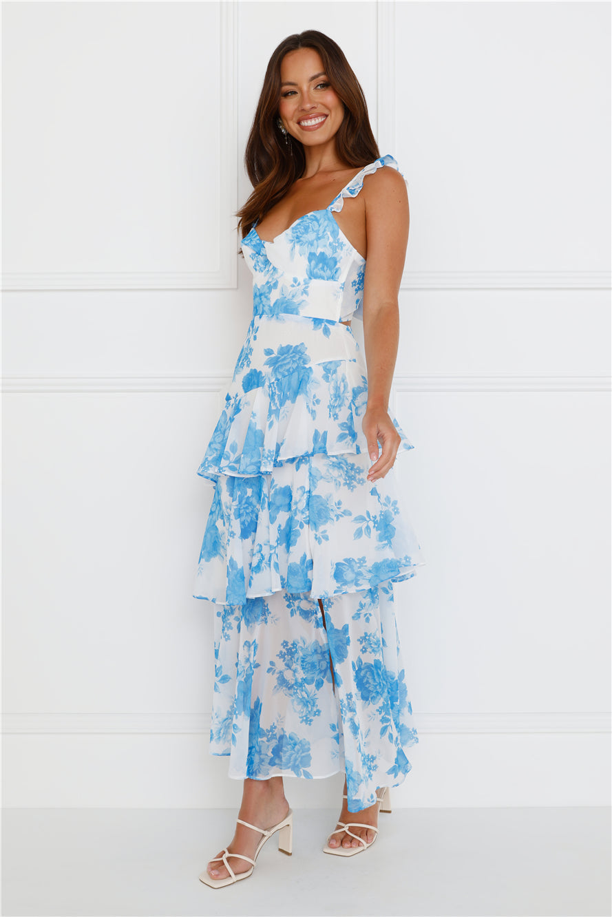 Petal Pathway Maxi Dress Blue