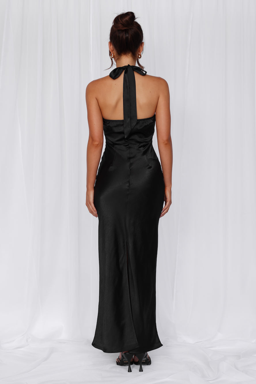 The Cleo Halter Satin Maxi Dress Black