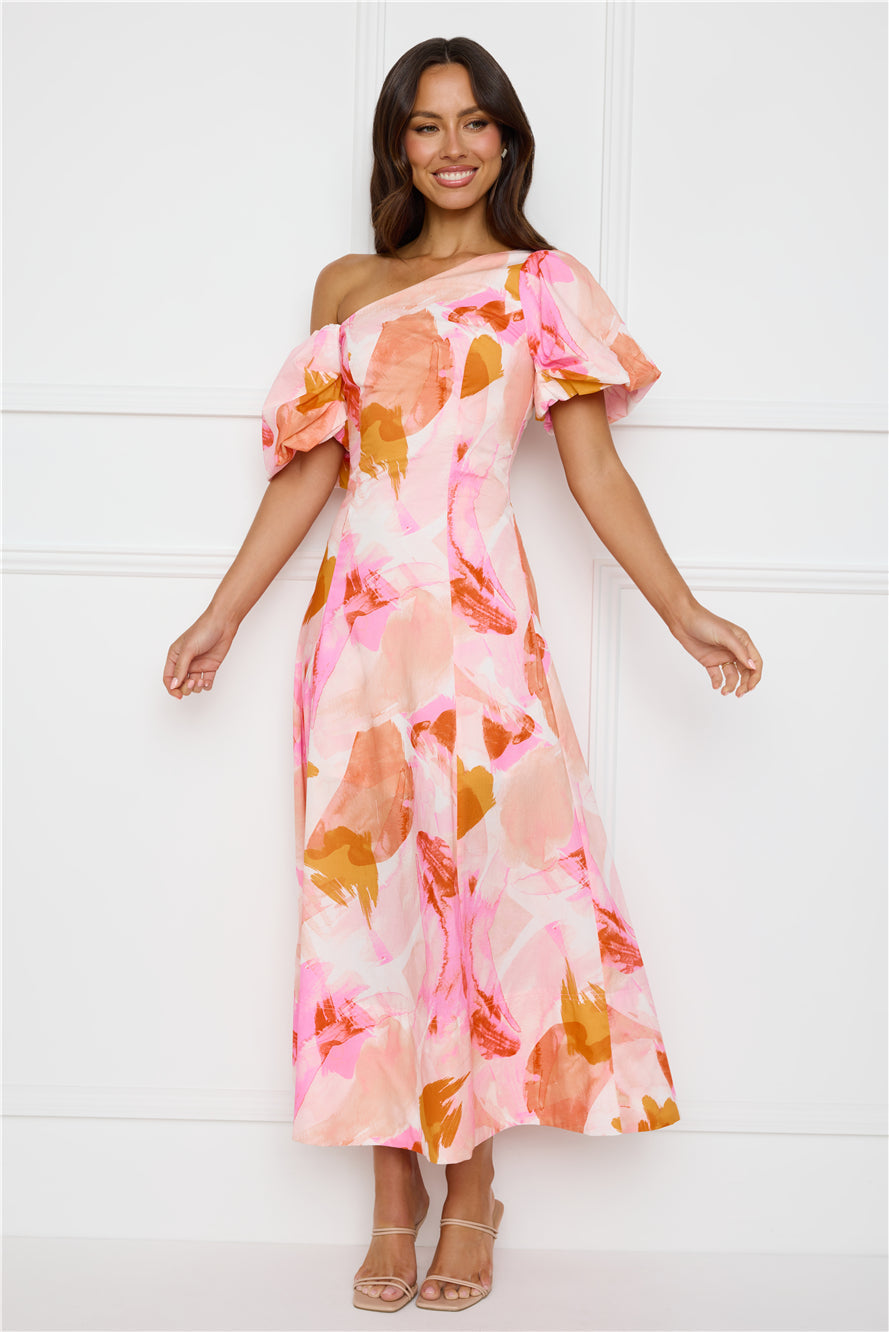 Swan Kiss Off Shoulder Maxi Dress Pink