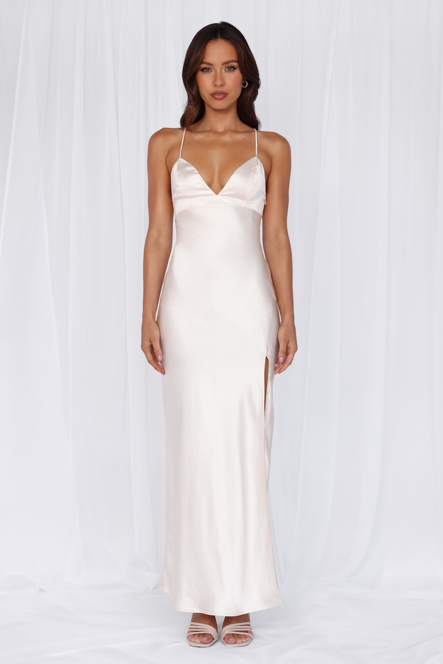 The Sophia Satin Maxi Dress Pearl