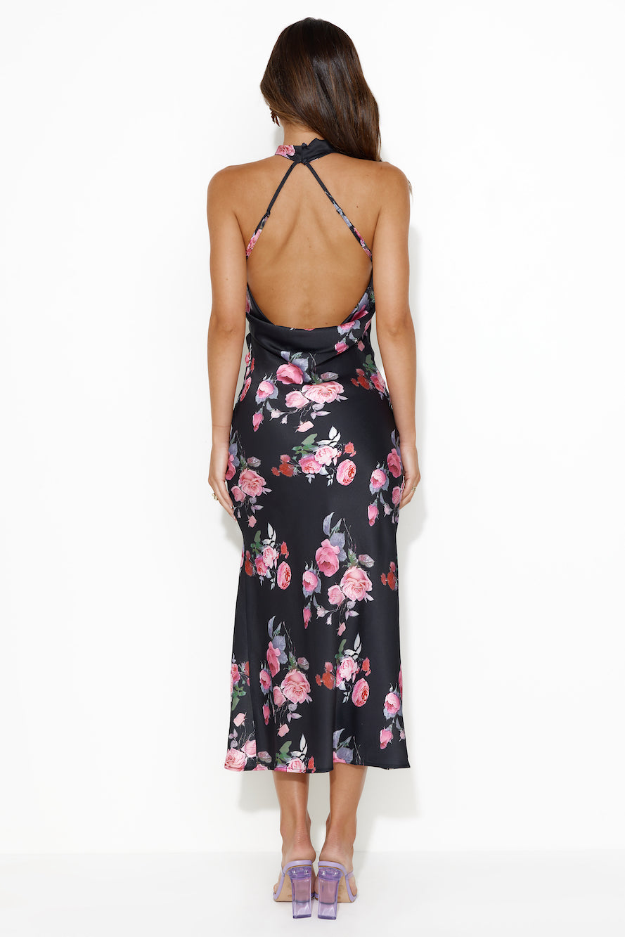 Silkiest Lover Satin Midi Dress Black