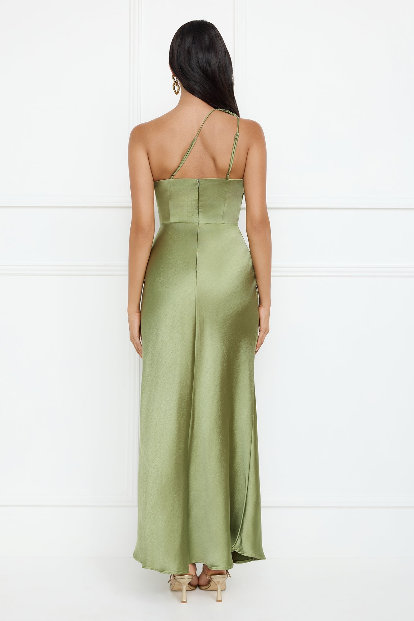 Show You Love One Shoulder Satin Maxi Dress Green