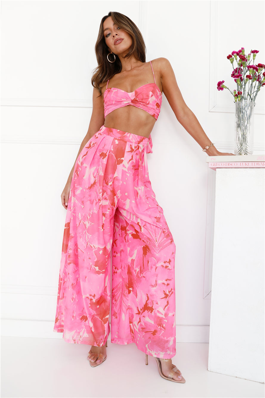 Forest Of Sun Mesh Crop Top Pink