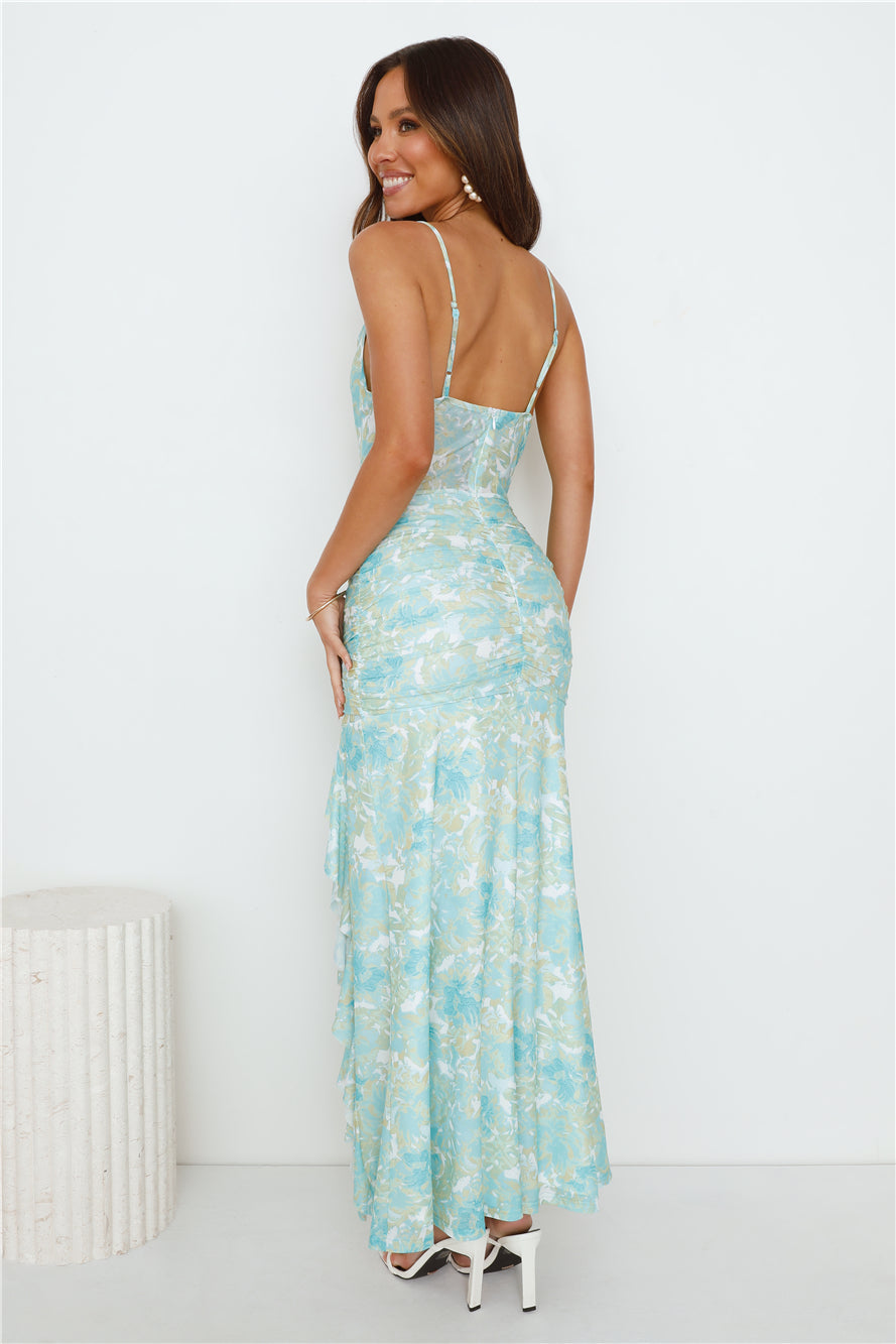 Party Dj Mesh Frill Maxi Dress Mint