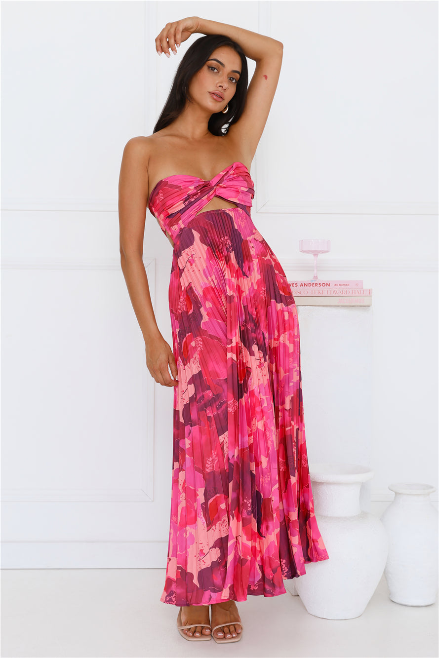 Swirly Strapless Maxi Dress Pink