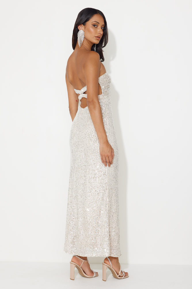 Knight Awaits Sequin Maxi Dress Silver
