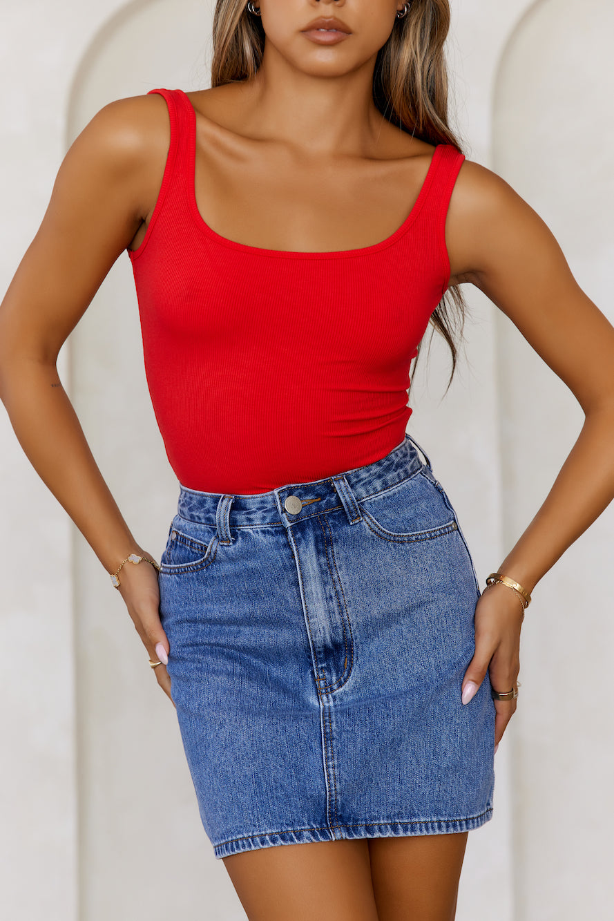 BASE Everyday Staple Ribbed Singlet Top Red