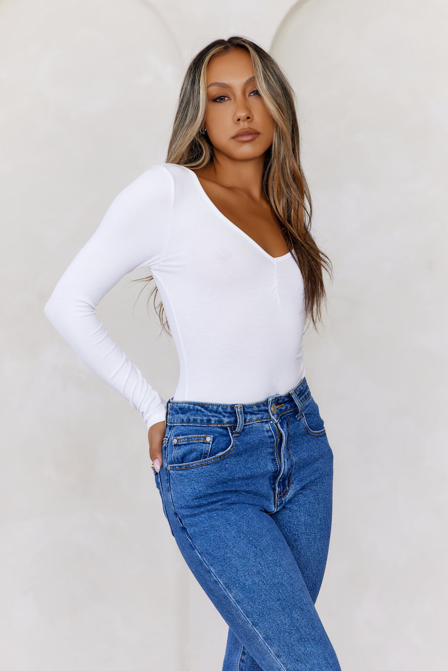 BASE The Flatter Me Long Sleeve Ribbed Bodysuit White