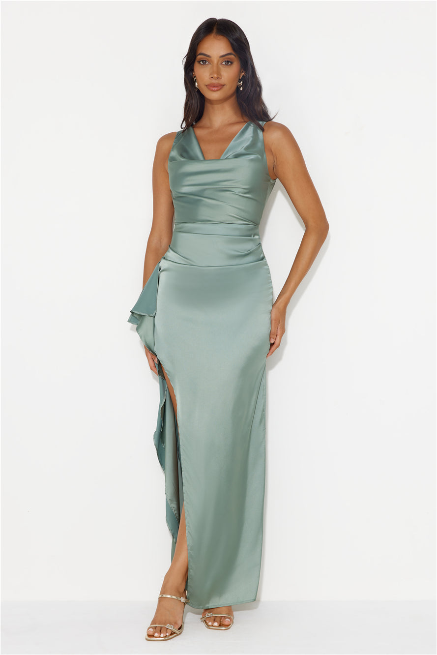 Stars Of Luxury Satin Maxi Dress Sage
