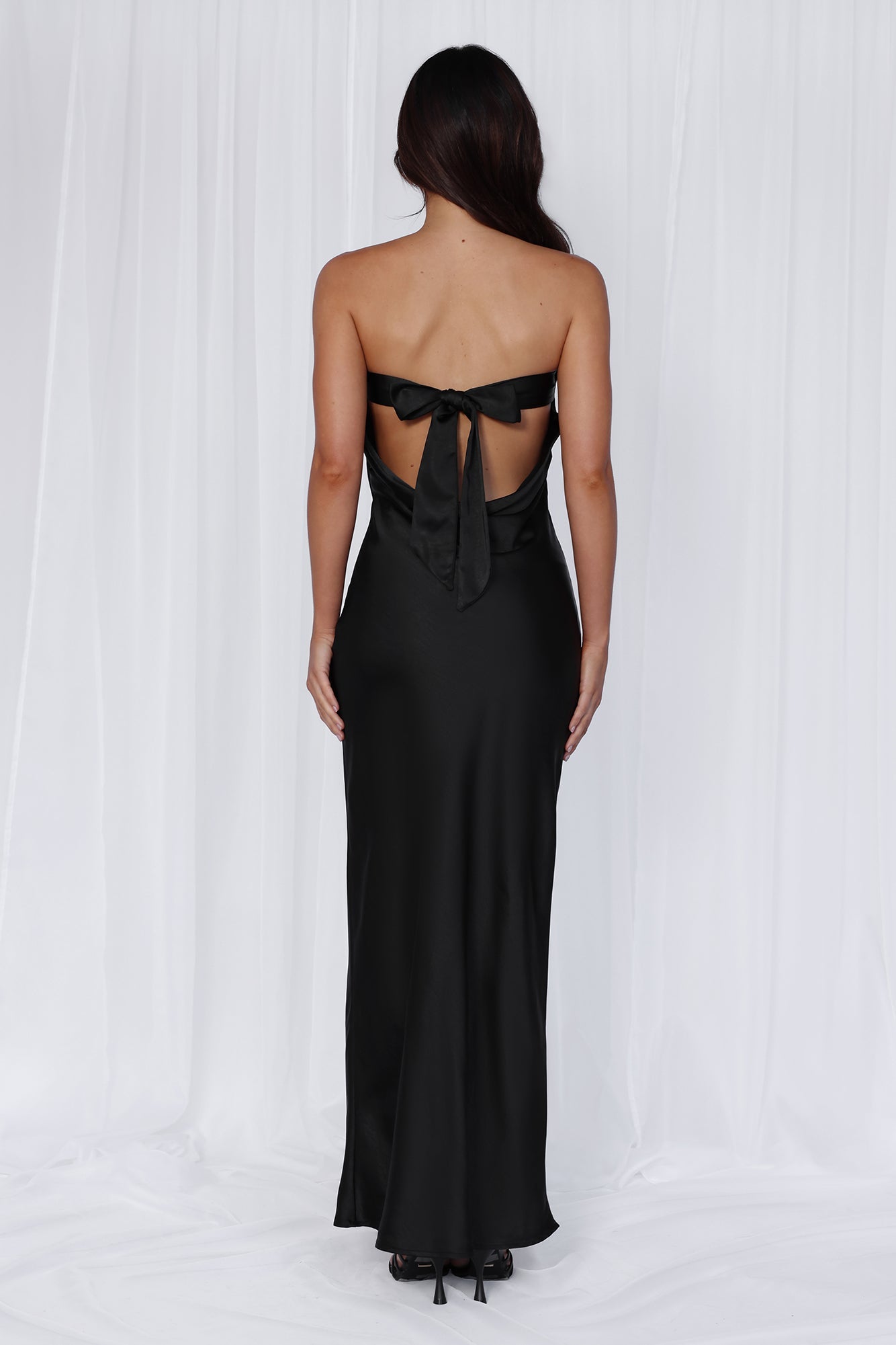 The Felicity Strapless Satin Maxi Dress Black