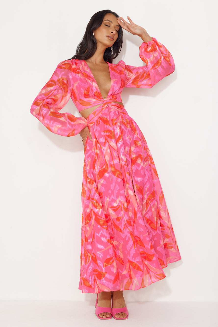Season Vibrance Long Sleeve Maxi Dress Pink