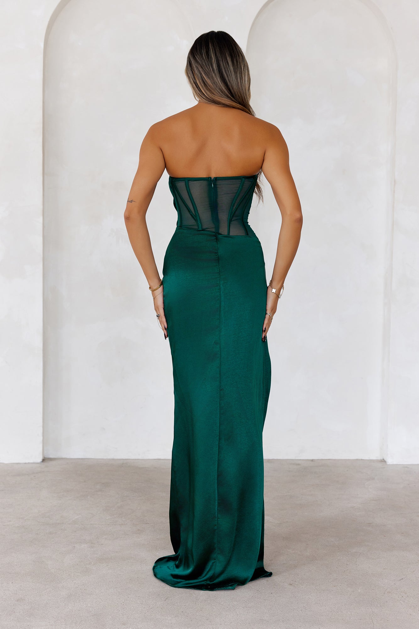 Opulent Obsession Strapless Maxi Dress Green