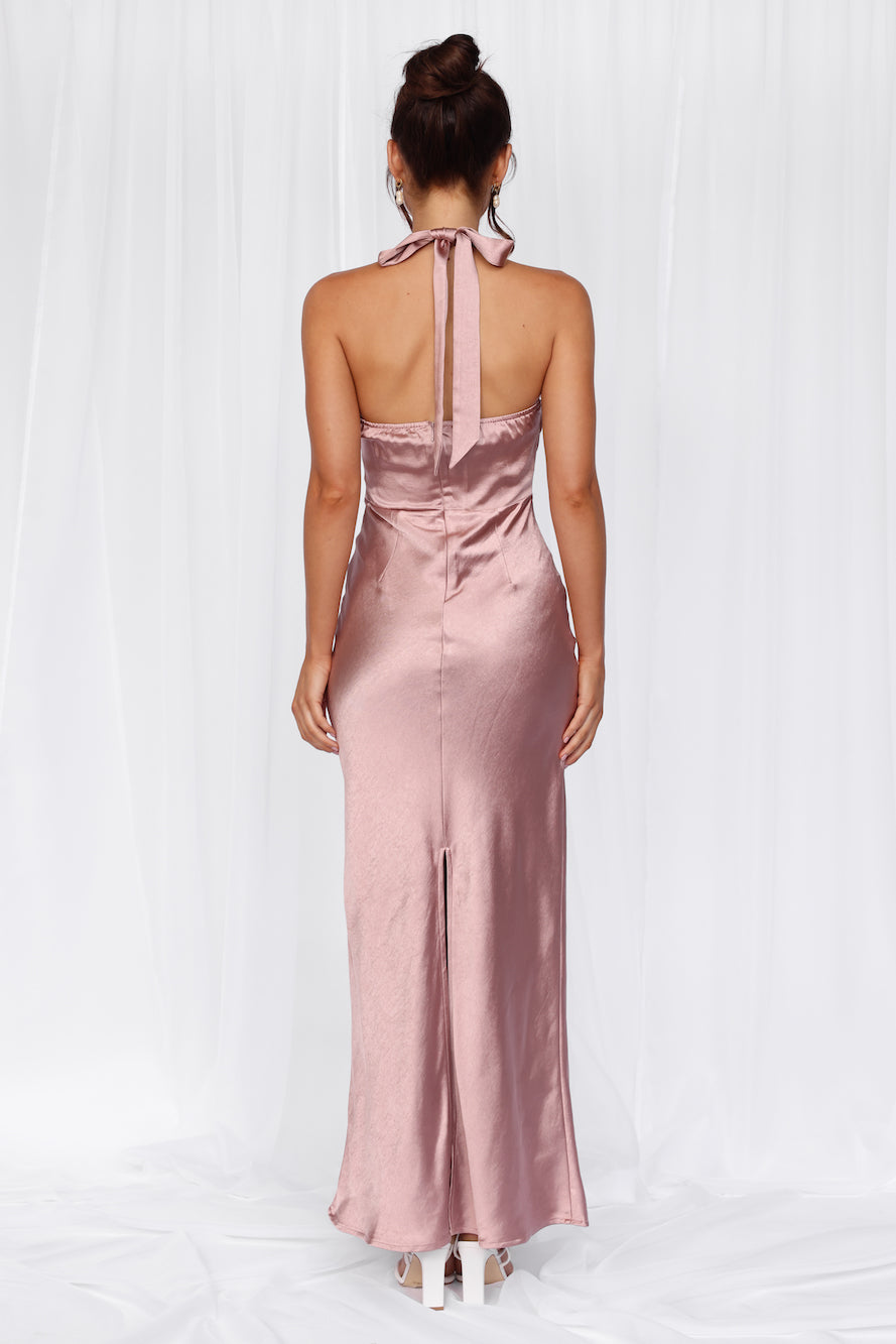 The Cleo Halter Satin Maxi Dress Dusty Pink