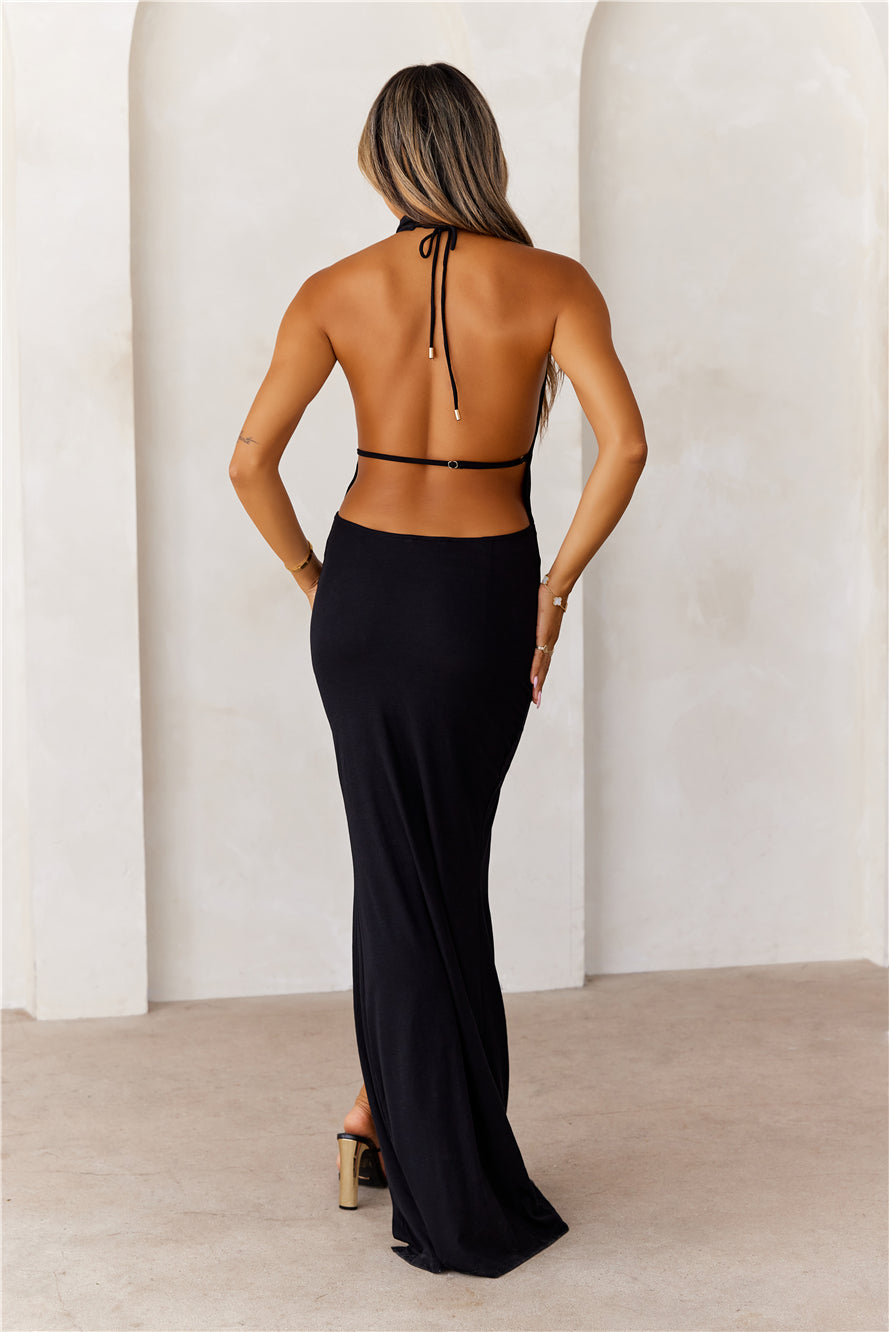 Refined Luxury Halter Maxi Dress Black