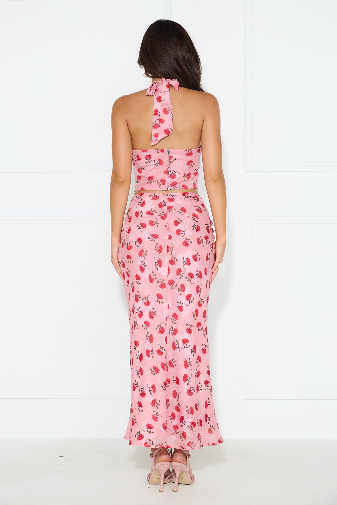 Valentine's Date Halter Crop Top Pink