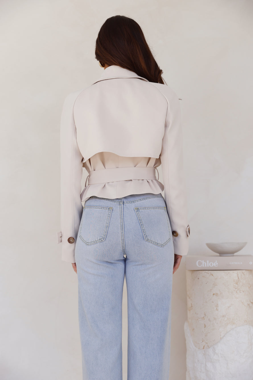 Winter Effect Cropped Trench Coat Beige