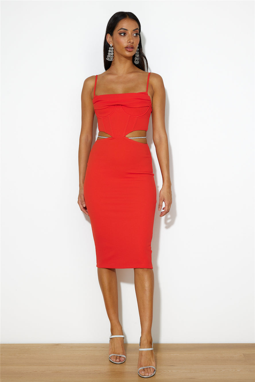 Sipping Cocktails Midi Dress Red