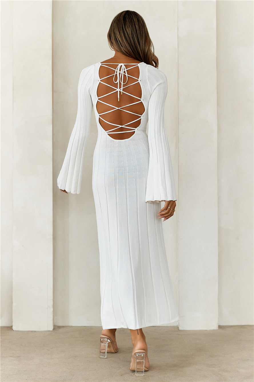 Creating Icons Ribbed Long Sleeve Midi Dress Cream