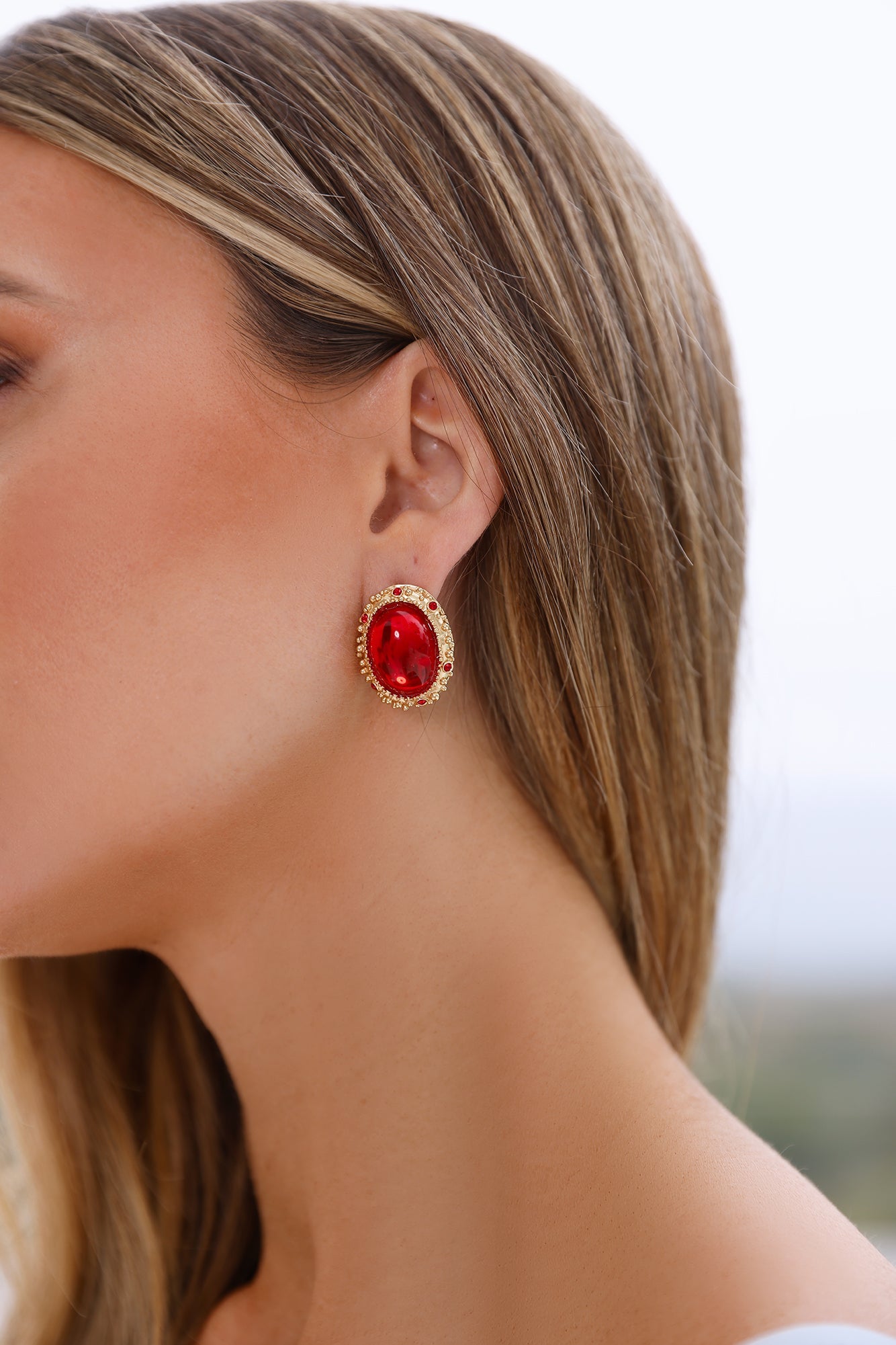 18k Gold Plated Velvet Ruby Gems Earrings Gold