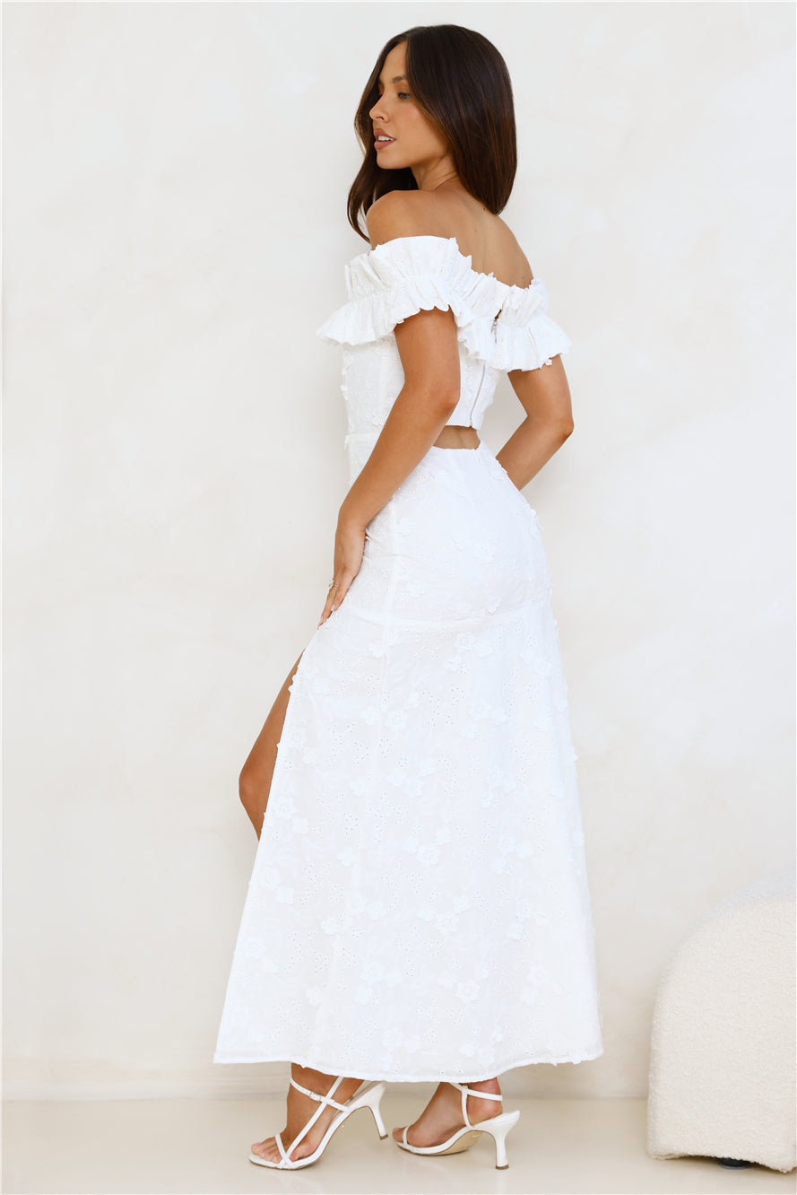Spring Serenade Off Shoulder Maxi Dress White